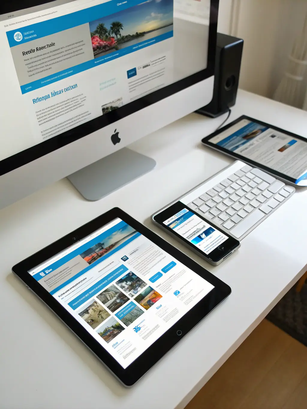 A clean, modern website design showcasing a responsive layout on various devices, emphasizing user experience and accessibility for Expert Cyber's clients.