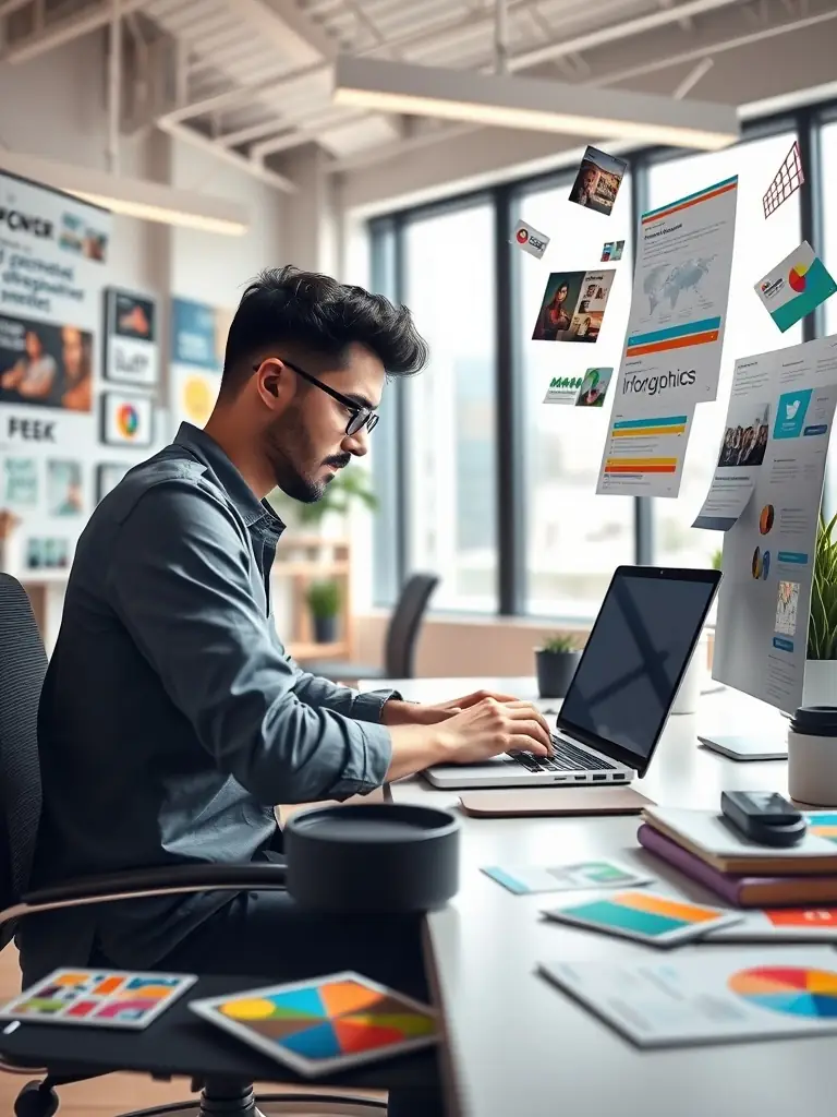 A creative visual representing the process of content creation, including writing blog posts, designing infographics, and producing videos. The image should emphasize the importance of high-quality content for attracting and retaining customers.